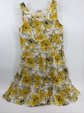 Valentina Naldi Womens Yellow Floral Linen Sleeveless A-Line Dress Size XS